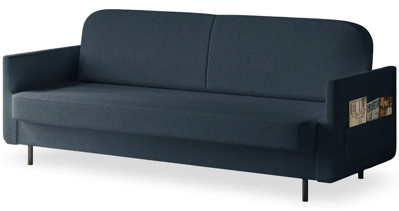 Dreisitziges ausklappbares Sofa Ovelio, marineblauer Chenille-Stoff, wasserabweisend
