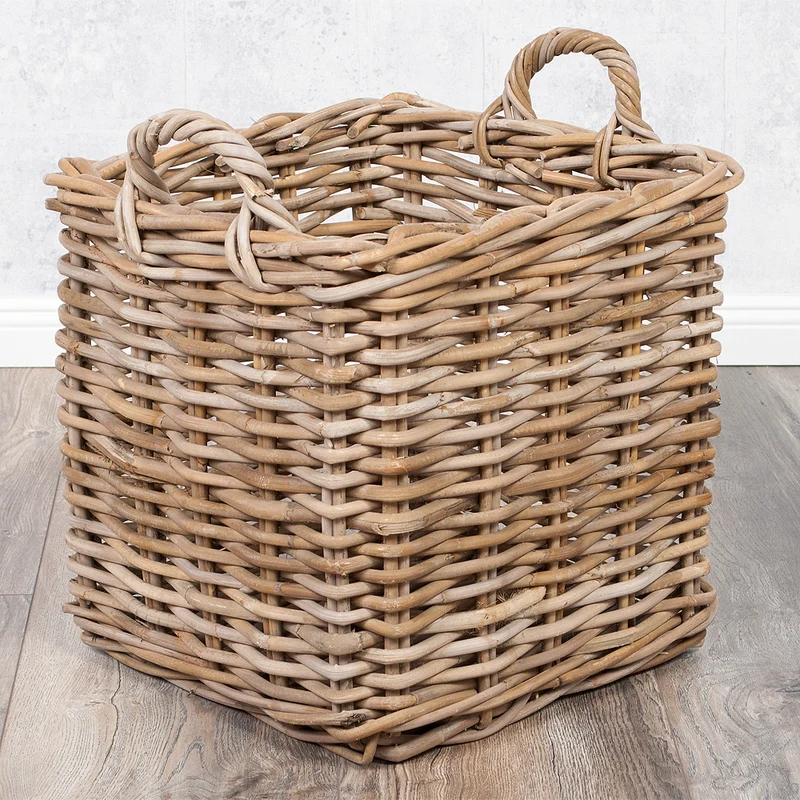 Natürlicher Rattankorb BAKUL eckig Grey 40x40cm mit Griffen