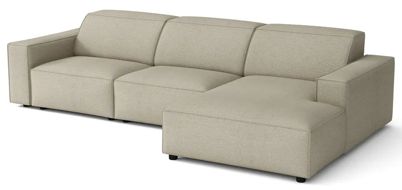 Modulares Ecksofa Sellmo, L-förmig, rechtsseitig, grau-beige, hydrophobes Chenille