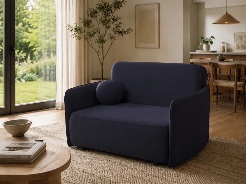 Ausziehbares Zweisitzer-Sofa Paxi 145 cm mit Stauraum, marineblauer Chenille-Stoff