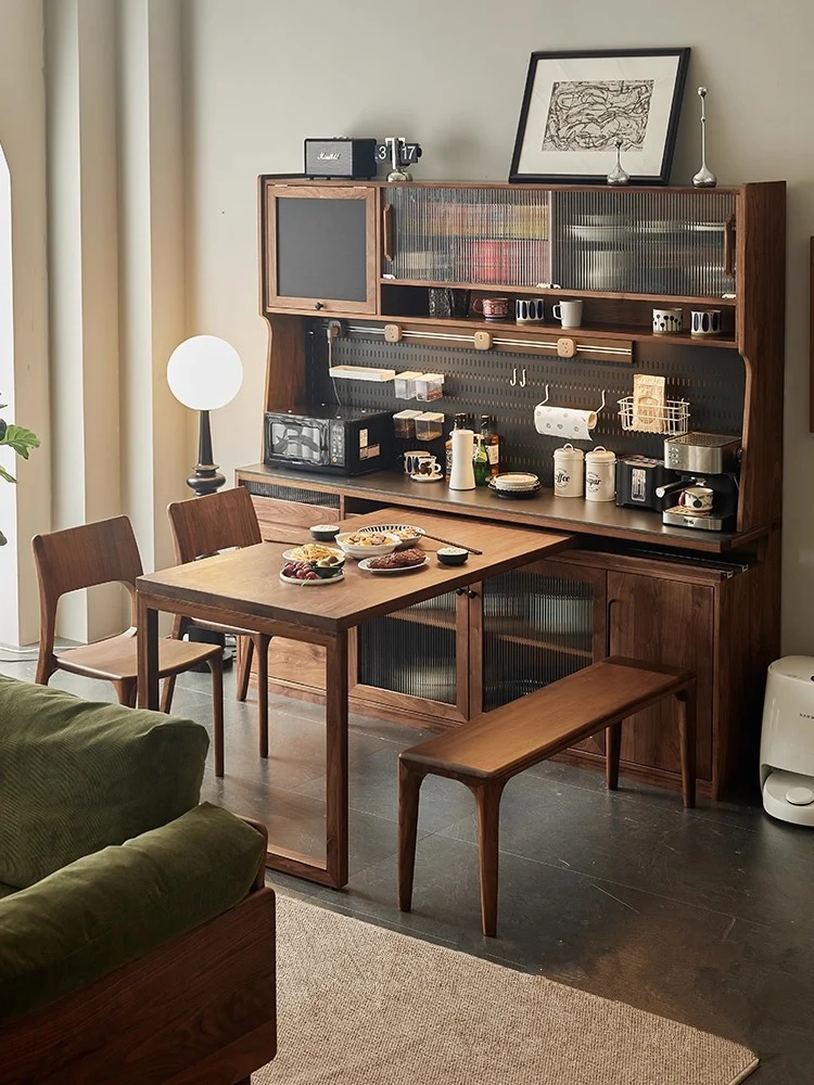 Sideboard-Schrank aus schwarzem Walnussholz mit drehbarem Schreibtisch aus Nordamerika