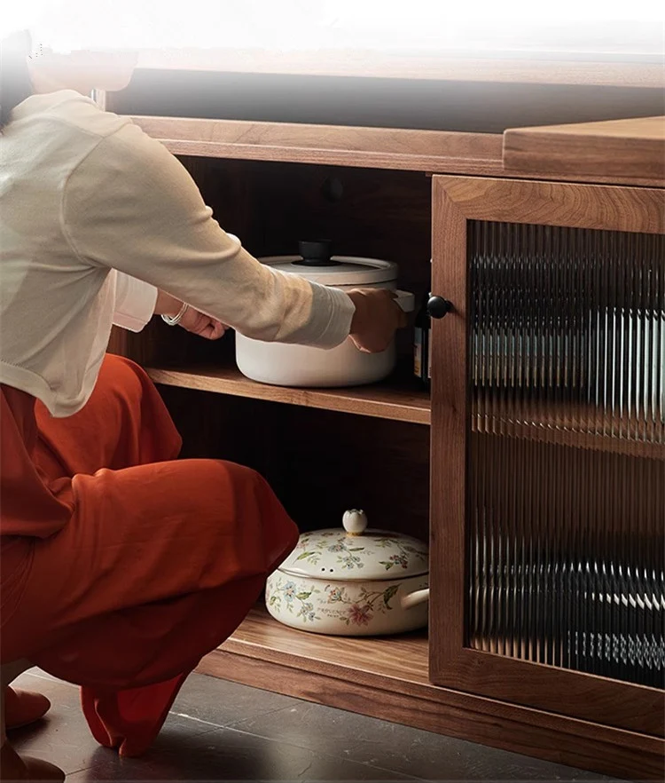 Sideboard-Schrank aus schwarzem Walnussholz mit drehbarem Schreibtisch aus Nordamerika