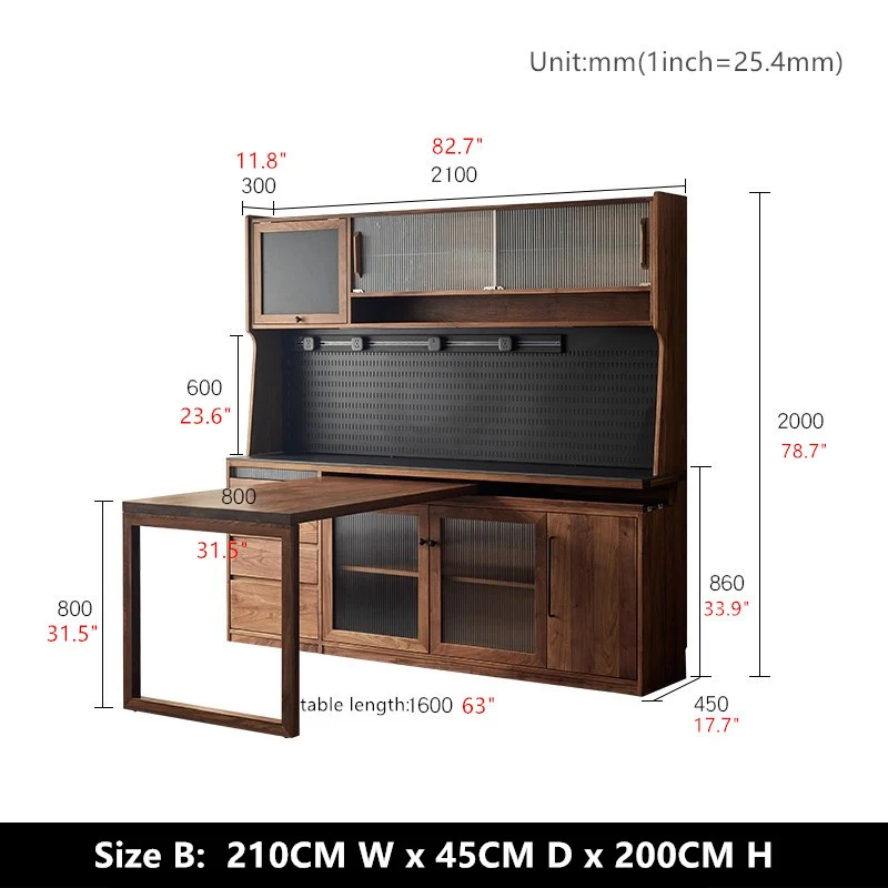 Sideboard-Schrank aus schwarzem Walnussholz mit drehbarem Schreibtisch aus Nordamerika