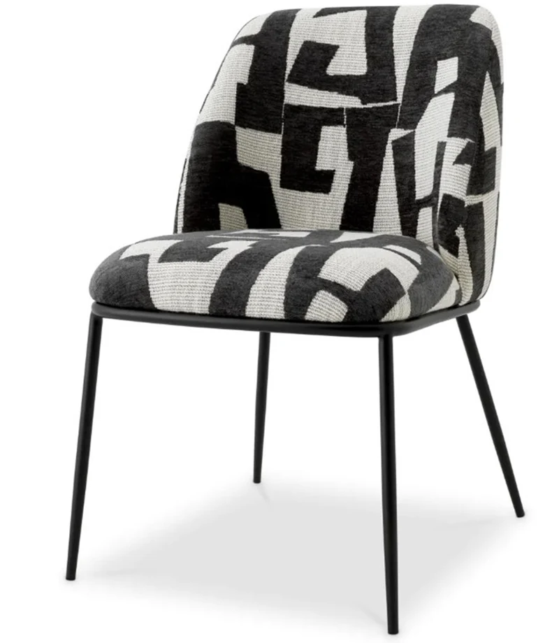 Casa Padrino Luxus Esszimmerstuhl Schwarz / Weiß B. 50 cm x T. 60 cm x H. 83 cm - Hotel Möbel