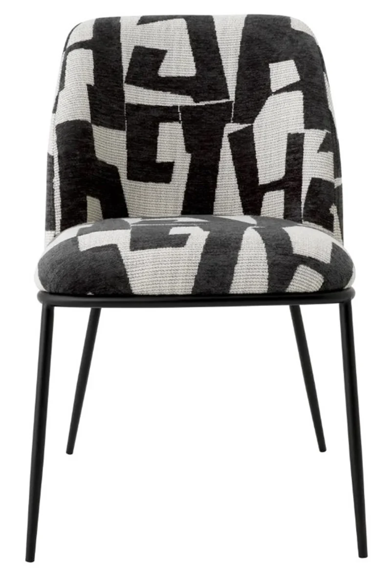 Casa Padrino Luxus Esszimmerstuhl Schwarz / Weiß B. 50 cm x T. 60 cm x H. 83 cm - Hotel Möbel