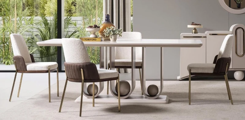 Casa Padrino Luxus Esszimmer Set - 1 Esstisch und 6 Esszimmer Stühle - Esszimmer Möbel