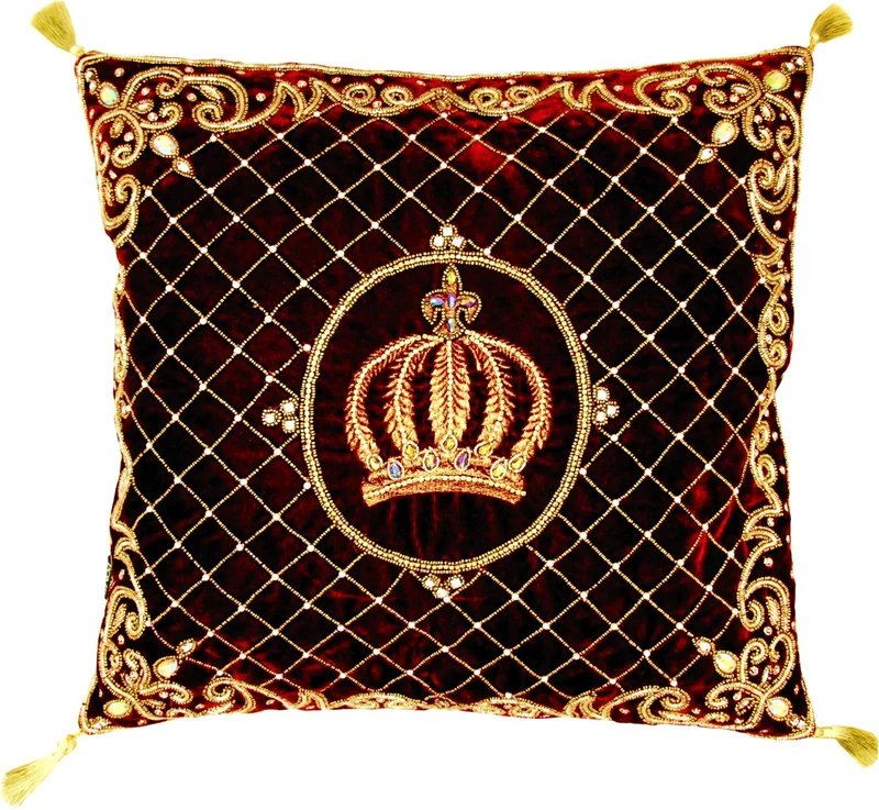 Harald Glööckler Luxus Barock Deko Kissen Pompöös by Casa Padrino Krone Bordeaux / Gold aufwendig verziert mit Pailletten und Glitzersteinen