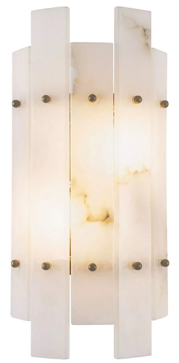 Casa Padrino Luxus Wandleuchte Alabaster / Antik Messing 19 x 10 x H. 40 cm - Wohnzimmer Wandlampe mit Alabaster Lampenschirm - Luxus Leuchten - Luxus Interior - Luxus Möbel