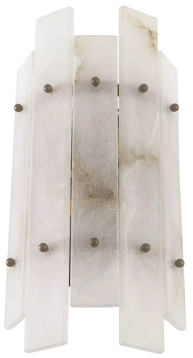 Casa Padrino Luxus Wandleuchte Alabaster / Antik Messing 19 x 10 x H. 40 cm - Wohnzimmer Wandlampe mit Alabaster Lampenschirm - Luxus Leuchten - Luxus Interior - Luxus Möbel