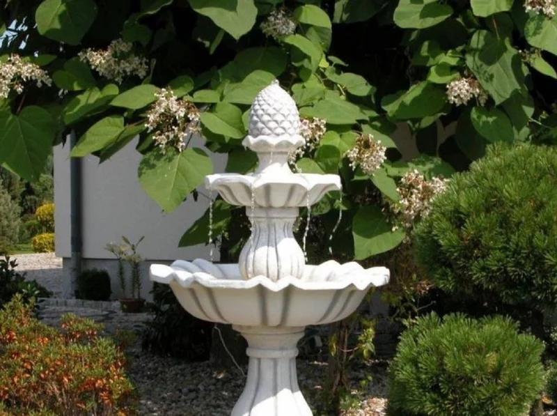 Casa Padrino Barock Springbrunnen Grau Ø 79 x H. 141 cm - Prunkvoller Gartenbrunnen - Gartendeko Brunnen - Barock & Jugendstil Garten Deko Accessoires