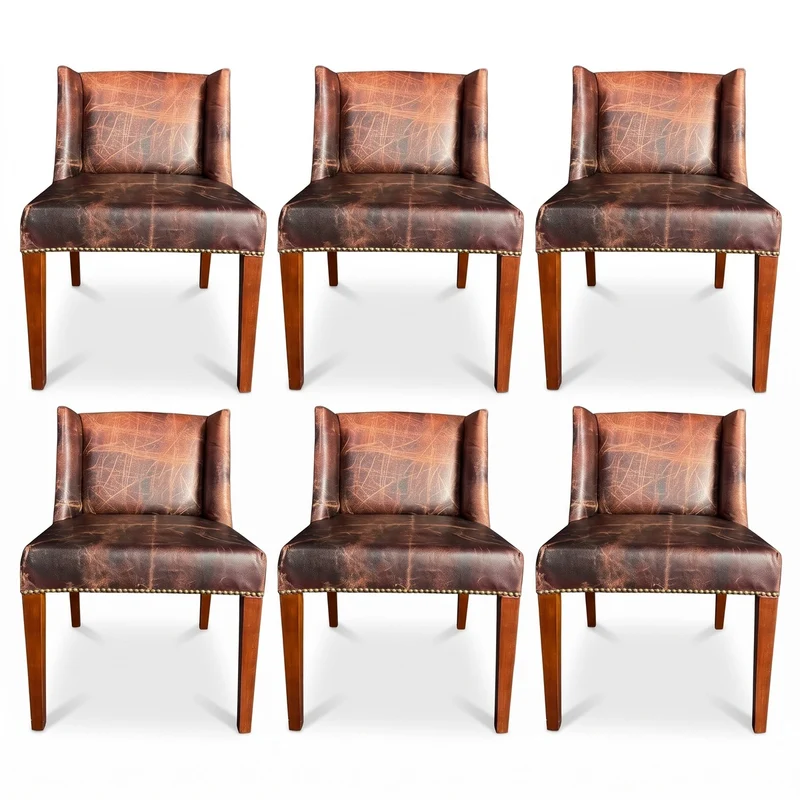 Casa Padrino Luxus Leder Esszimmer Stuhl Set Vintage Dunkelbraun / Braun 56 x 52 x H. 81 cm - Echtleder Küchen Stühle 6er Set - Esszimmer Möbel - Leder Möbel - Luxus Möbel - Luxus Einrichtung