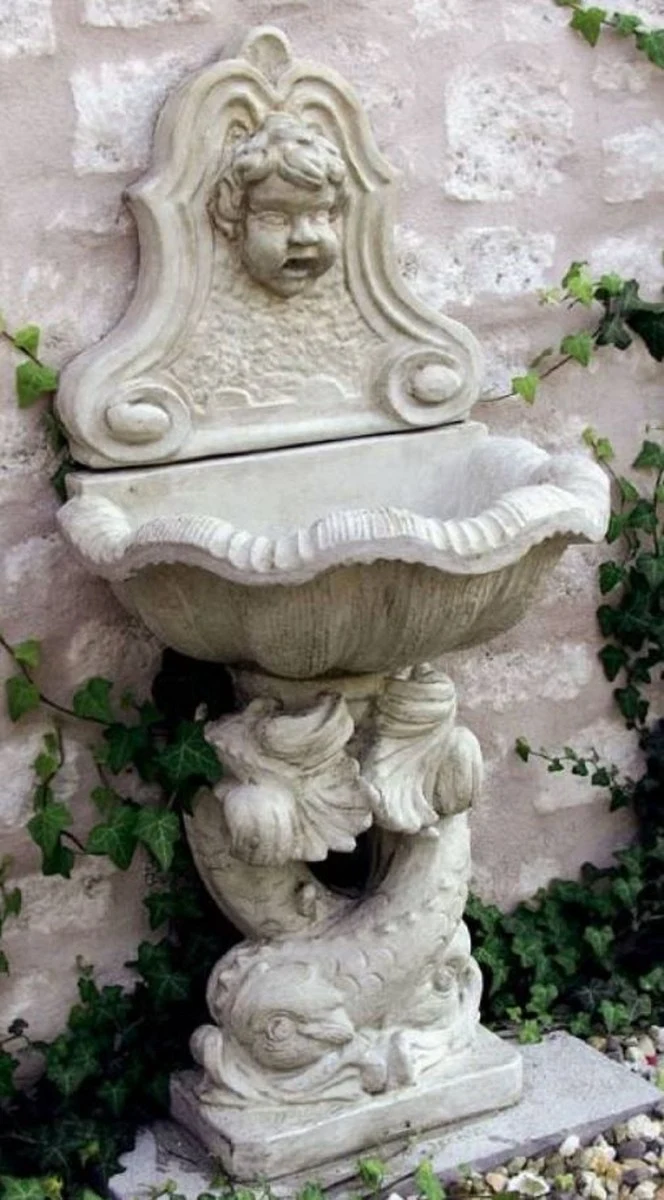 Casa Padrino Jugendstil Wandbrunnen Antik Stil Weißgrau 43 x 60 x H. 125 cm - Eleganter Gartenbrunnen - Gartendeko Stein Brunnen - Barock & Jugendstil Garten Deko Accessoires
