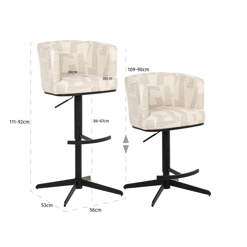 Barhocker Cheyenne höhenverstellbar, drehbar, beige graffic – Richmond