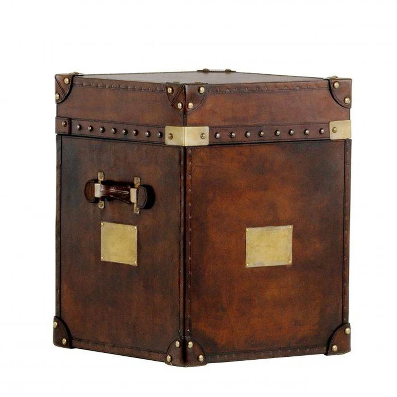 Casa Padrino Luxus Kofferschrank im Vintage Look aus Leder in Braun - 45 x 45 x H. 60 cm - Art Deco Barock Stil