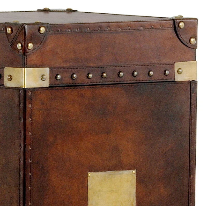 Casa Padrino Luxus Kofferschrank im Vintage Look aus Leder in Braun - 45 x 45 x H. 60 cm - Art Deco Barock Stil