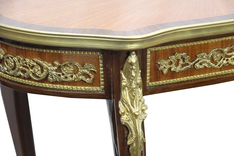 Casa Padrino Luxus Barock Beistelltisch Mahagoni Intarsien mit Messingapplikationen 90 x 53 x H77 cm