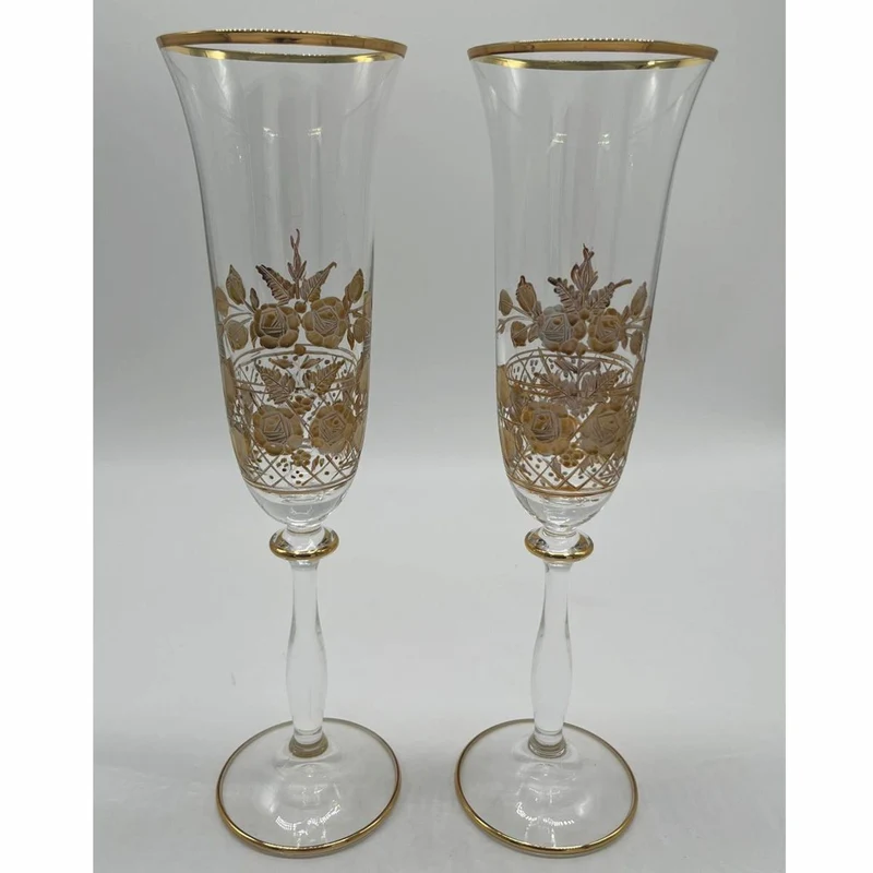 Casa Padrino Luxus Jugendstil Champagnerglas 2er Set Gold