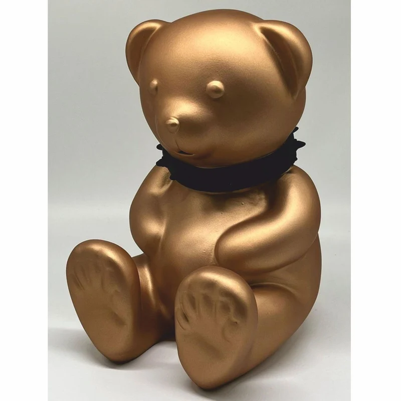Casa Padrino Dekofigur Teddybär mit Halsband Gold / Schwarz H. 31 cm - Deko Skulptur