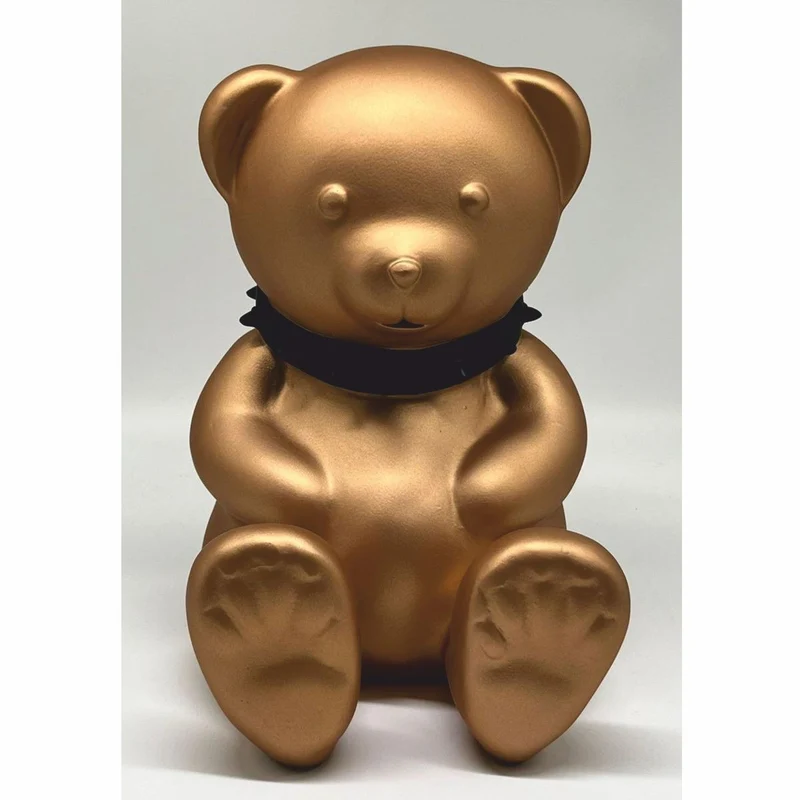 Casa Padrino Dekofigur Teddybär mit Halsband Gold / Schwarz H. 31 cm - Deko Skulptur