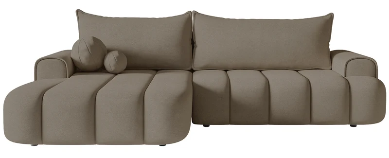 Ecksofa mit Schlaffunktion Dandelino, L-förmig, linksseitig, mit Stauraum, dunkelbeiger Samt
