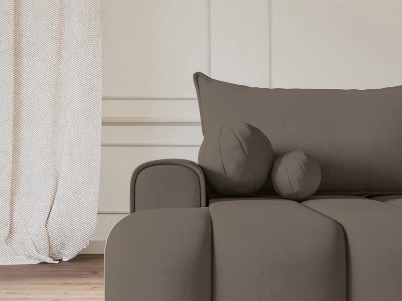 Ecksofa mit Schlaffunktion Dandelino, L-förmig, linksseitig, mit Stauraum, dunkelbeiger Samt