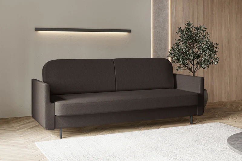 Dreisitziges ausklappbares Sofa Ovelio in braunem, hydrophobem Chenille-Stoff