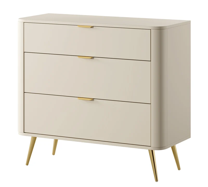 Oval-Kommode mit drei Schubladen, 92 cm, sandbeige