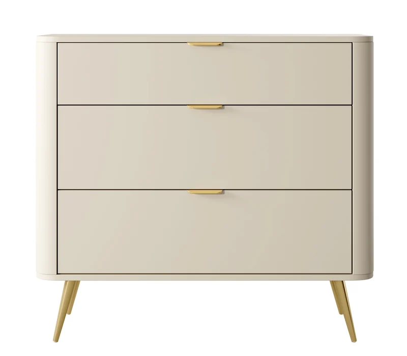 Oval-Kommode mit drei Schubladen, 92 cm, sandbeige