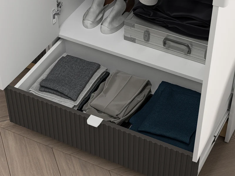Jugendzweitüriger Kleiderschrank Torino mit geriffelter Schublade, 82 cm, Honey Castello Eiche/Alpenweiß/Grafit