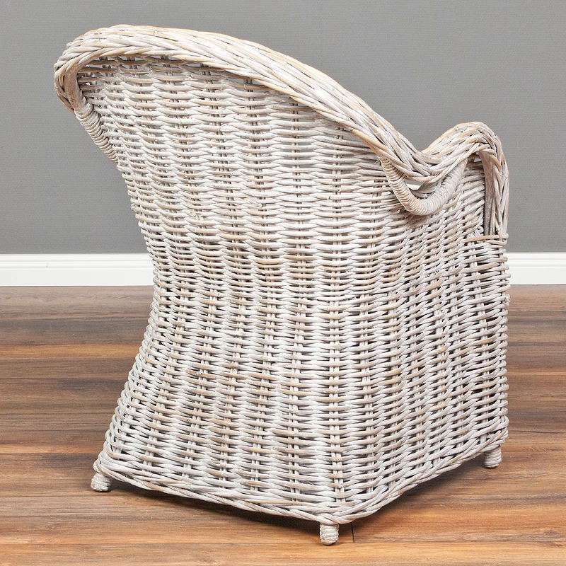 Rattan-Sessel CHARLOTTE White-Washed inkl. Sitzkissen