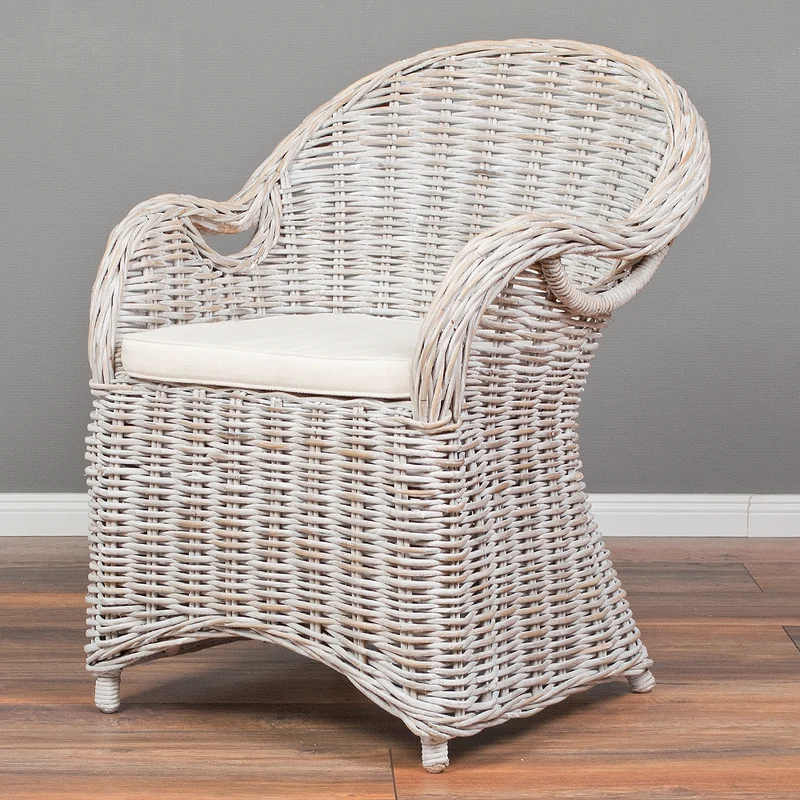 Rattan-Sessel CHARLOTTE White-Washed inkl. Sitzkissen