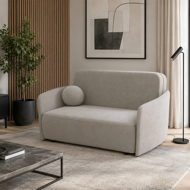Ausziehbares Zweisitzer-Sofa Paxi 165 cm mit Stauraum, hellbeiger Chenille-Bezug