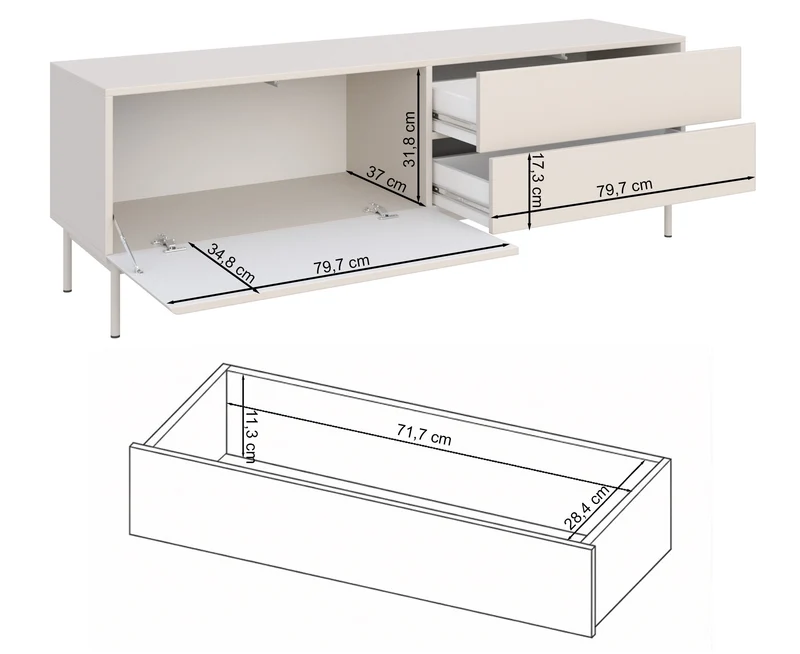 TV-Schrank Olio mit Klappe und zwei Schubladen, 160 cm, schwarz