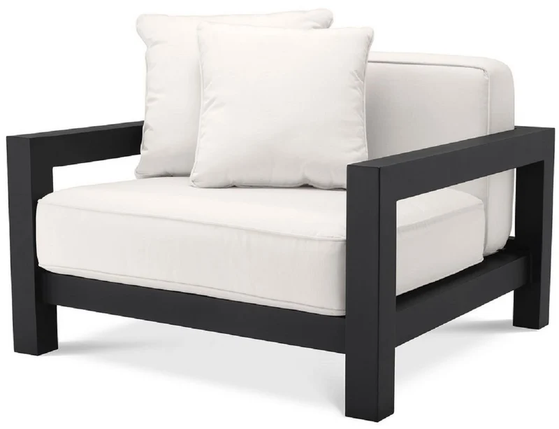 Casa Padrino Luxus Garten Sessel mit Kissen Schwarz / Weiß 101 x 100 x H. 72 cm - Garten Terrassen Hotel Möbel - Luxus Qualität