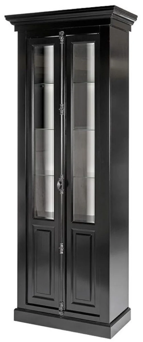 Casa Padrino Landhausstil Vitrine Schwarz / Weiß 95 x 45 x H. 242 cm - Vitrinenschrank mit 2 Türen - Massivholz Schrank - Landhausstil Möbel