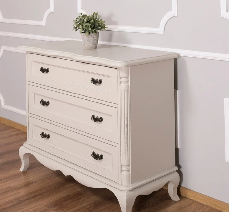 Casa Padrino Barock Landhausstil Kommode mit 3 Schubladen Antik Hellgrau 110 cm