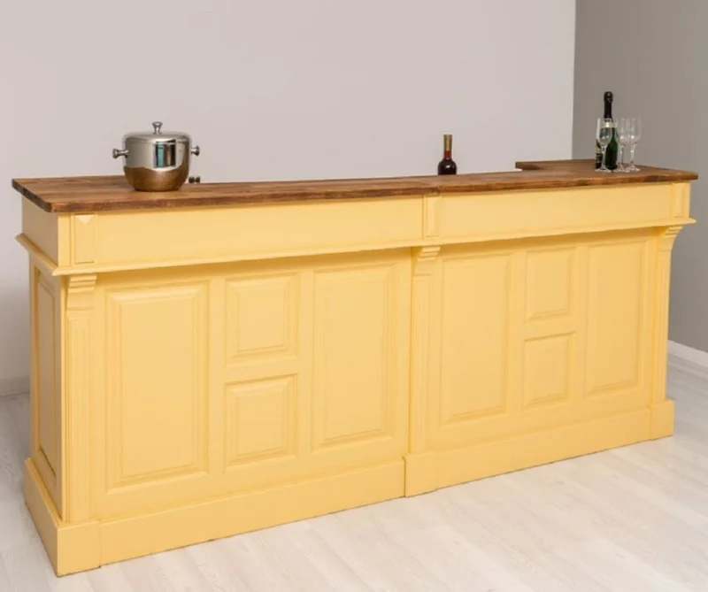 Casa Padrino Landhausstil Bar Theke Gelb / Braun 240 cm - Landhausstil Barmöbel
