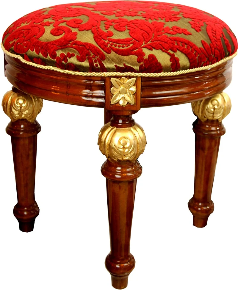 Pompöös by Casa Padrino Luxus Barock Sitzhocker Rund Rot Muster / Braun Gold Ø 50 cm - Pompööser Barock Hocker designed by Harald Glööckler Hocker
