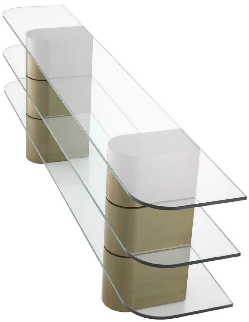Casa Padrino Luxus Konsole Messing 240 x 40 x H. 76 cm - Rechteckiger Edelstahl Konsolentisch mit Glasplatten - Wohnzimmer Möbel - Hotel Möbel - Luxus Möbel - Luxus Einrichtung - Möbel Luxus