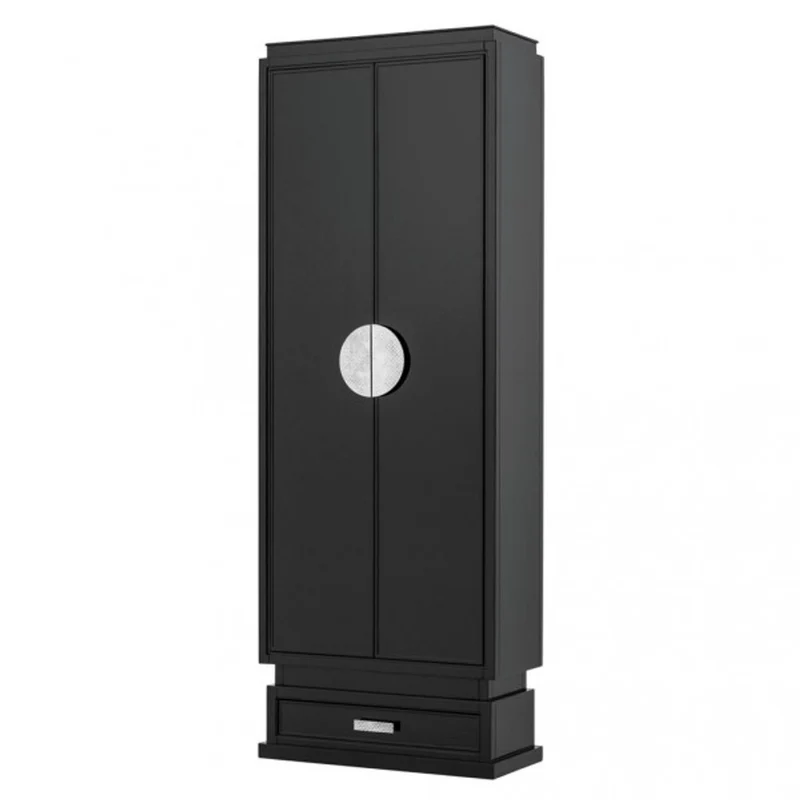 Casa Padrino Luxus Schrank Schwarz aus Massivholz mit Nickel Griffen - 85 x 38 x H. 230 cm