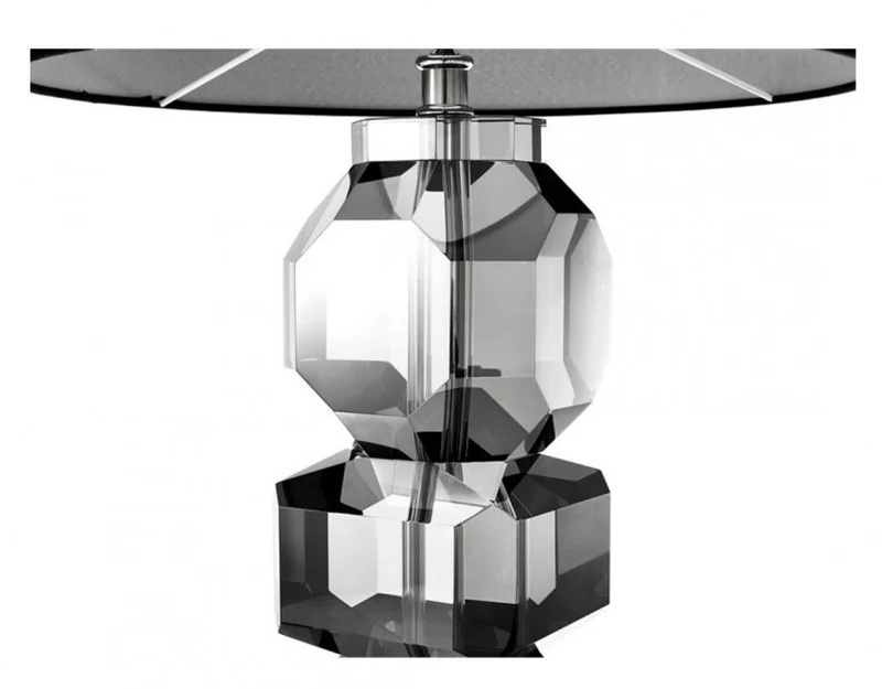 Casa Padrino Luxus Kristallglas Tischleuchte, edle Tischlampe in Grau mit schwarzem Lampenschirm, 14 cm x H 76 cm