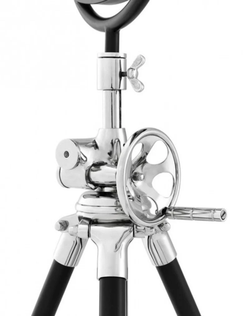 Casa Padrino Luxus Stehleuchte Schwarz - Massive Designer Leuchte aus Nickel und Baumwolle, Durchmesser 80 cm, Höhe 178-203 cm