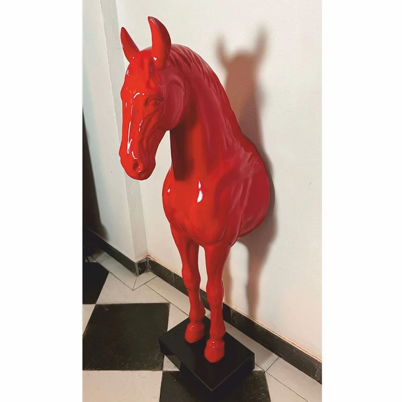 Casa Padrino Wanddeko Skulptur Pferd Rot / Schwarz H. 96 cm - Deko Figur