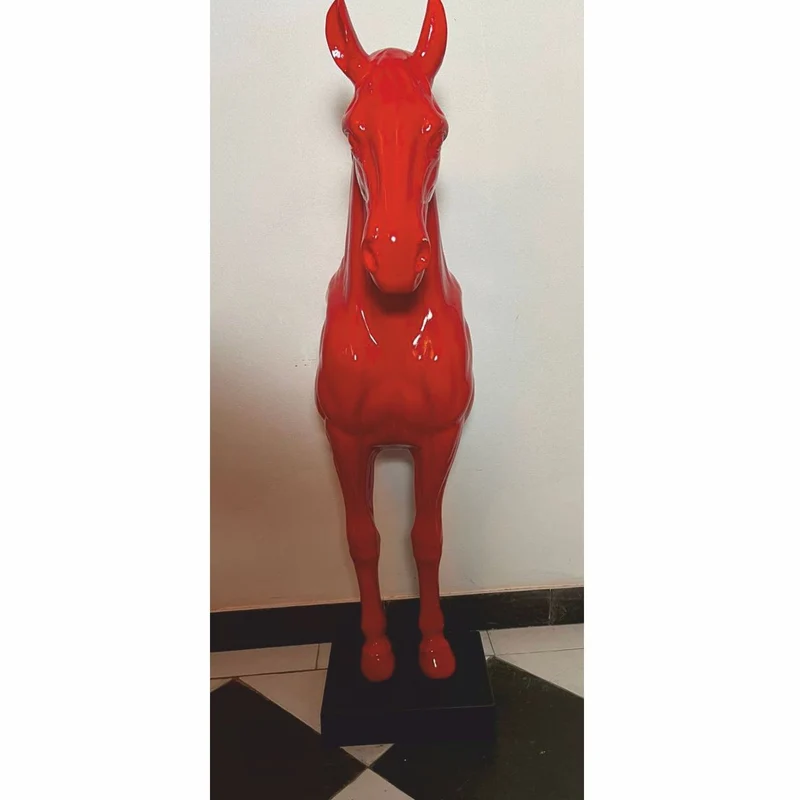 Casa Padrino Wanddeko Skulptur Pferd Rot / Schwarz H. 96 cm - Deko Figur