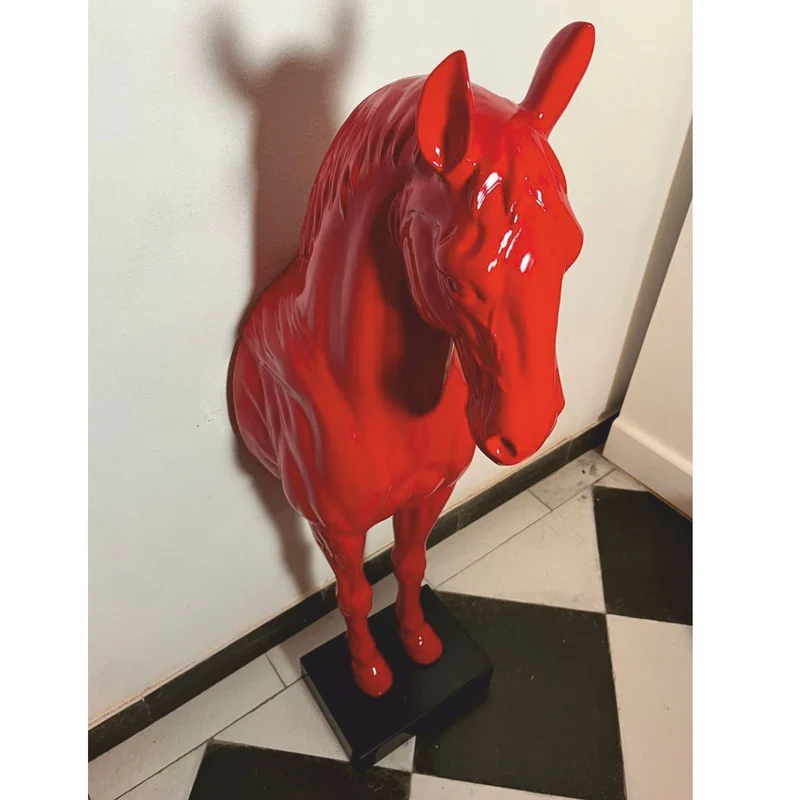 Casa Padrino Wanddeko Skulptur Pferd Rot / Schwarz H. 96 cm - Deko Figur