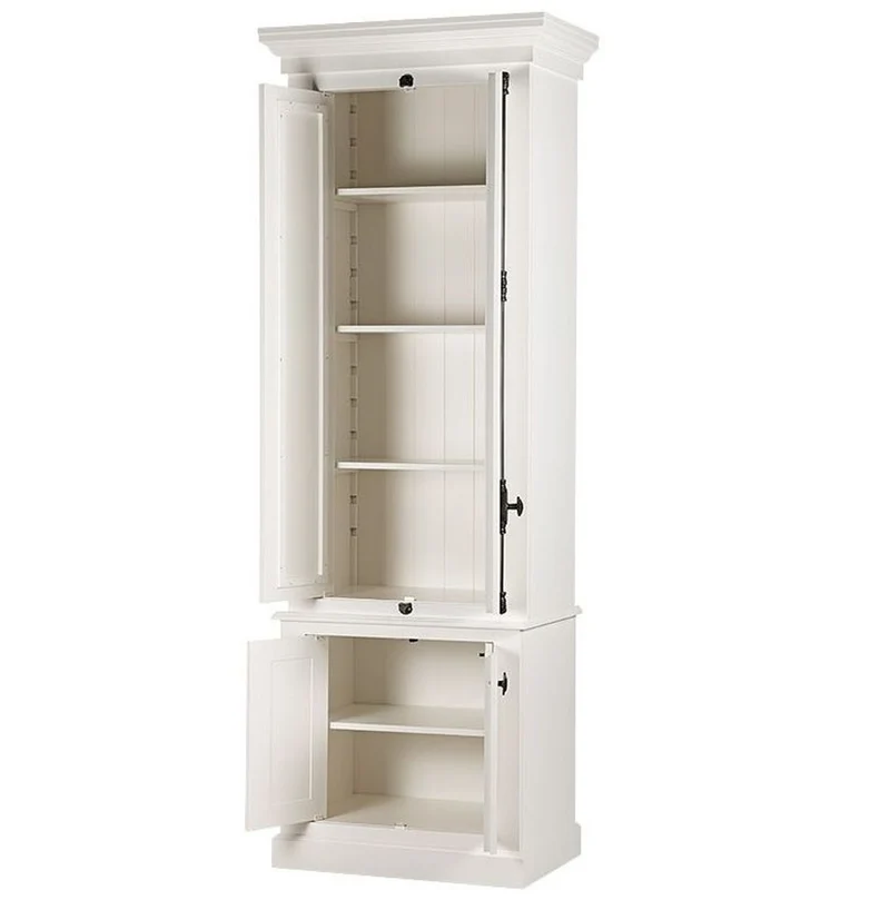 Casa Padrino Massivholz Schrank Weiß mit großzügigem Stauraum 48 x 88 x 245cm mit 4 Türen