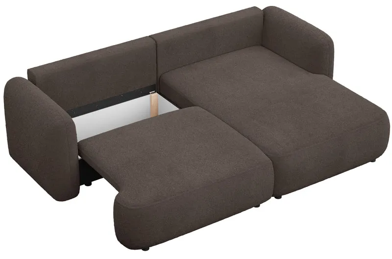 Ecksofa mit Schlaffunktion Tvoya, L-förmig, rechtsseitig, braunes Bouclé