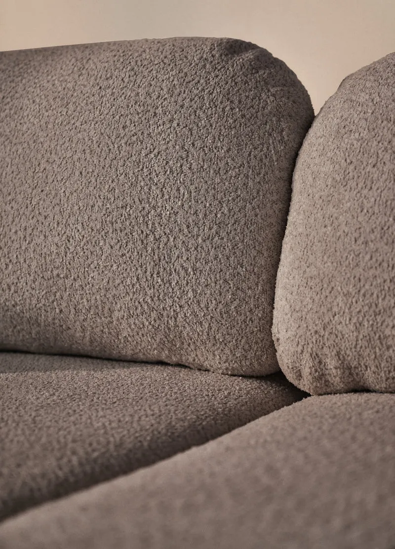Ecksofa mit Schlaffunktion Tvoya, L-förmig, rechtsseitig, grau-braun Bouclé