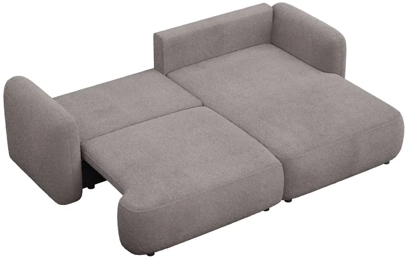 Ecksofa mit Schlaffunktion Tvoya, L-förmig, rechtsseitig, grau-braun Bouclé