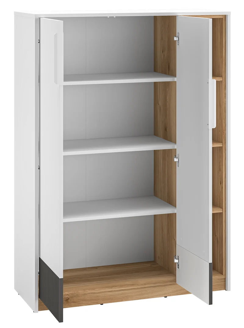 Zweiturige Kommode Torino mit gerillten Nischen, 101 cm, Eiche Honey Castello/Alpenweiß/Grafit